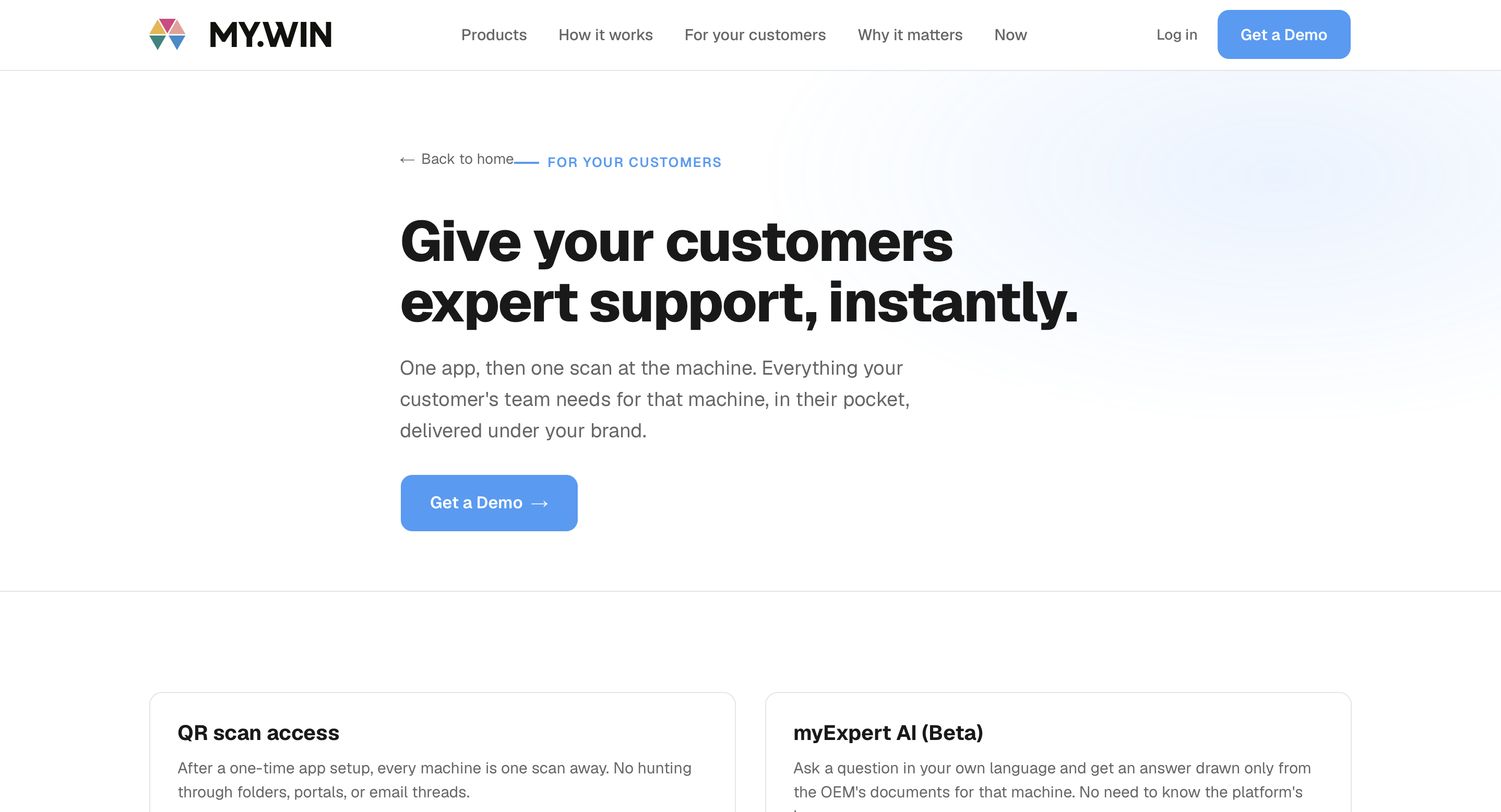 My.Win 'For your customers' page — the platform told from the food-manufacturer side
